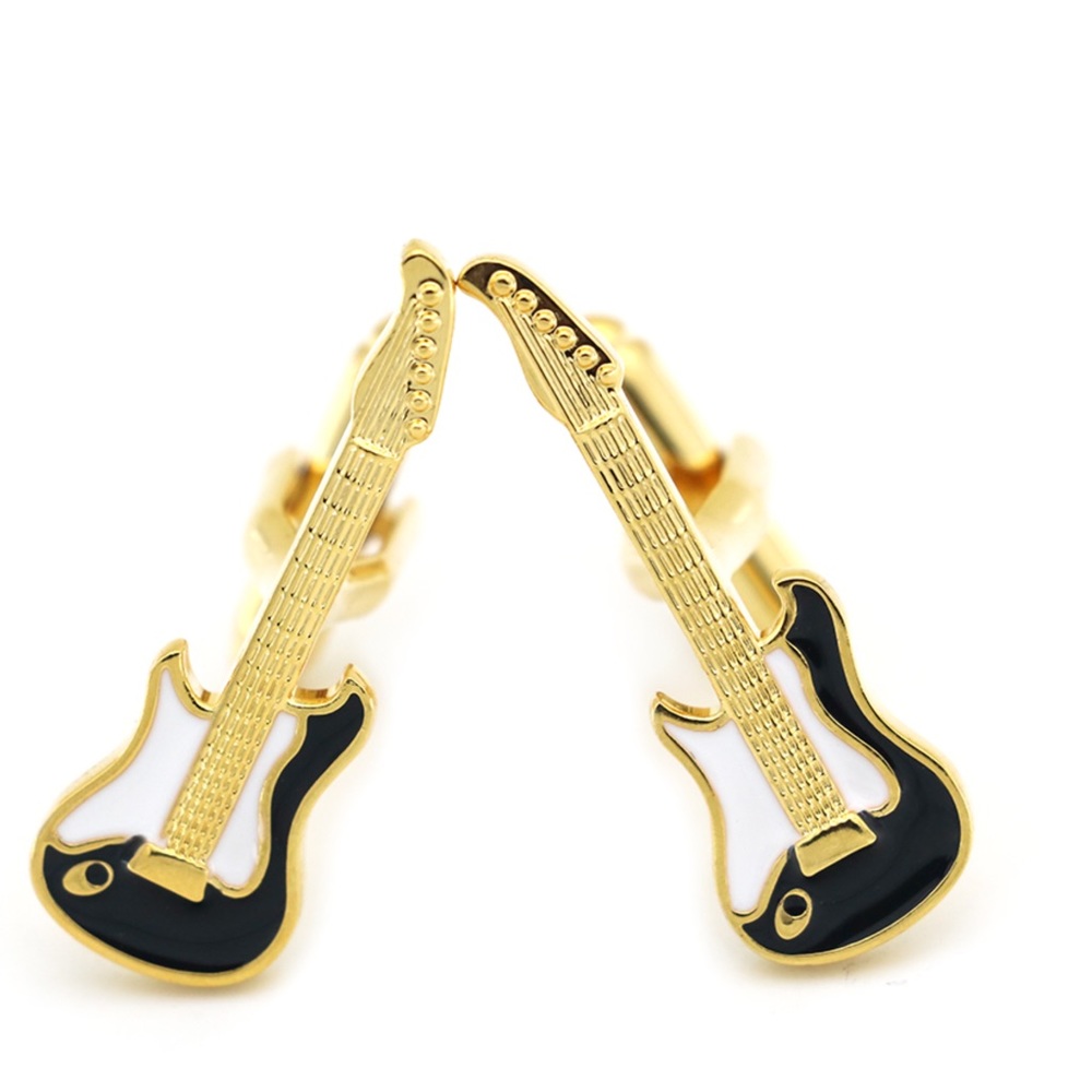 Black and white enamel electric guitar men’s cuff links